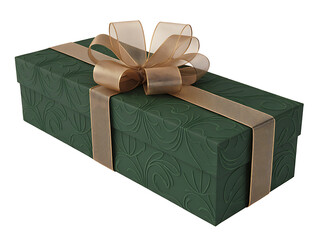 Elegant Green Rectangular Gift Box with Golden Ribbon and Satin Bow