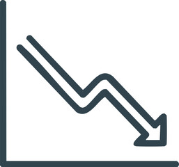 Simple line icon illustrating a downward trend with an arrow, representing financial loss, economic crisis, market crash, and business failure