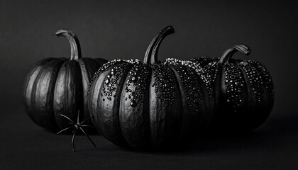 Monochromatic Halloween - Black Pumpkins and Spider for Spooky Decor.