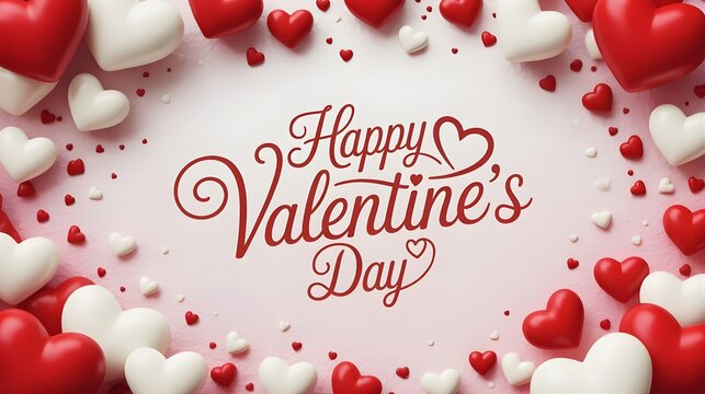 Happy valentine's day" text with red and white hearts border
