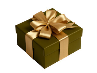 Elegant Olive Green Gift Box Wrapped with Luxurious Gold Ribbon and Bow