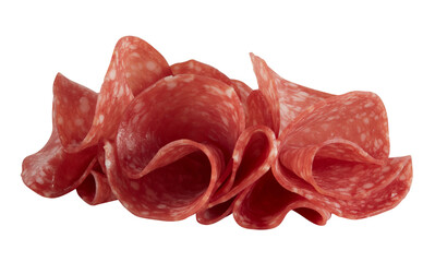 Smoked salami cut out isolated transparent background