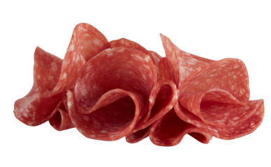Smoked salami cut out isolated transparent background