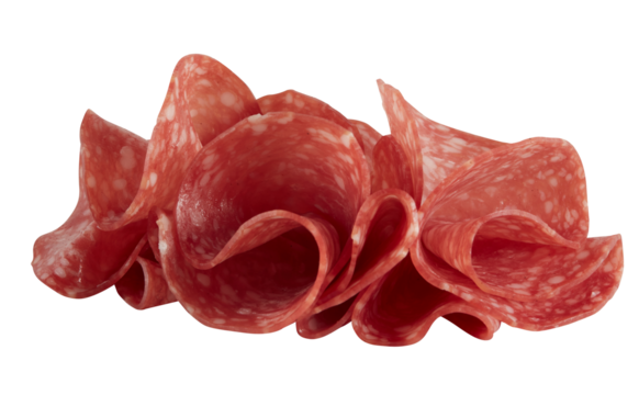 Smoked salami cut out isolated transparent background