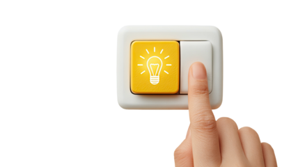 Lightbulb icon switch pushed on, illuminating concept