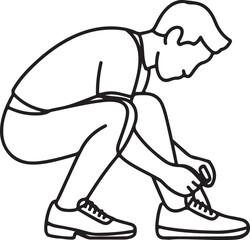 Line art illustration of a man tying his shoelaces