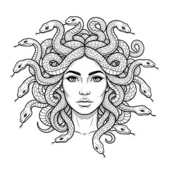 "Stylized Medusa Head for Tattoo or Graphic Use"