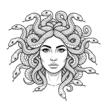 "Stylized Medusa Head for Tattoo or Graphic Use"