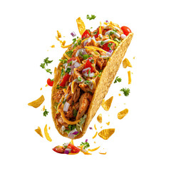 Chicken taco explosion, with cheese, tomatoes, onion and herbs