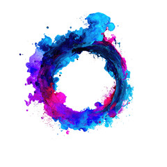 Vibrant ring of swirling blue and pink smoke on black background