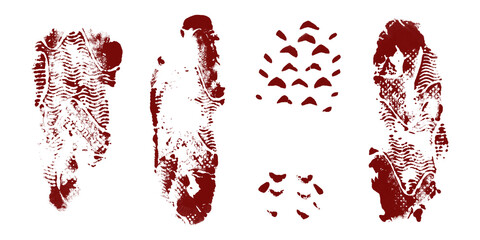 Red shoe prints and footprints isolated abstract graphic design