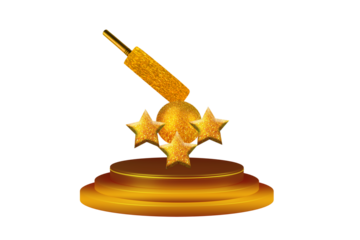 Golden trophy with bat ball star Symbol winner celebration png transparent background. Award Success Trophy illustration 3d rendering.
