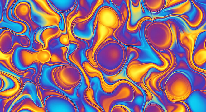 Abstract fluid art with vibrant colors featuring swirling patterns and rounded shapes throughout the image - Powered by Adobe