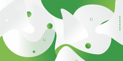 Green and white abstract background with fluid curved shapes n geometric circle elements. Modern fresh design suitable for eco themes, nature concepts, organic products, n clean digital presentations.