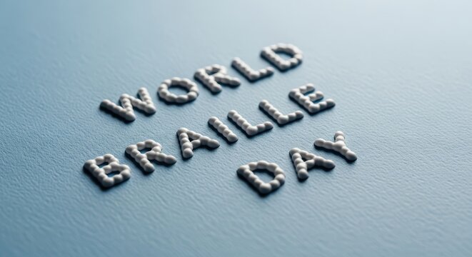 World braille day text made of braille dots on a blue background, celebrating the day for visually impaired people