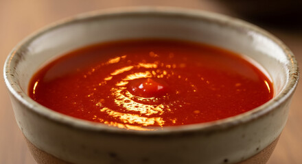 Rustic Ceramic Bowl of Chogochujang Sauce in Warm Light