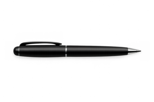 Black ballpoint pen for writing, signing, and note-taking, isolated with transparent background