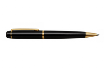 Black and gold executive ballpoint pen for business communication, office tasks, and writing concepts on transparent background