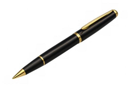 Black and gold ballpoint pen with transparent background, symbolizing professionalism, business, and elegant writing