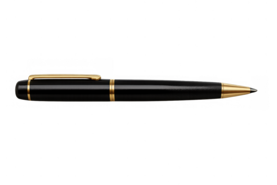 Black and gold executive ballpoint pen for business communication, office tasks, and writing concepts on transparent background - Powered by Adobe