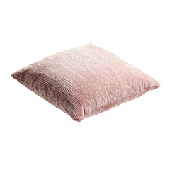 Pink velvet cushion, textured, slightly skewed, on a dark background