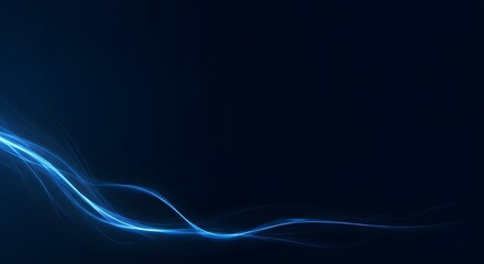 Abstract flowing blue light wave on a dark background with copy space