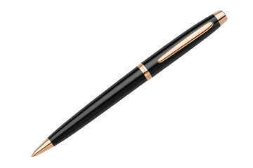 Naklejka premium Black and gold ballpoint pen with rose gold accents. Writing instrument for business, education, and luxury concepts on transparent background