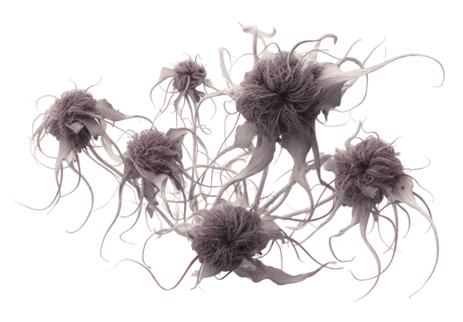 Microscopic clustered cells extend wiry tendrils