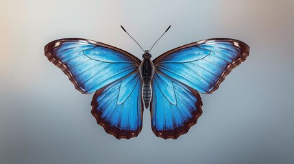 Beautiful blue butterfly in full body close-up portrait, flying with grace