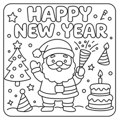 Happy New Year Santa Claus celebration coloring page