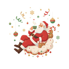 Vector Illustration of Santa Claus Drinking from a Cup