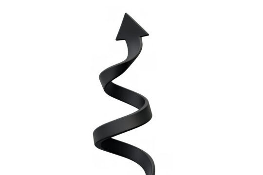 Black spiral arrow representing progress, growth, and upward movement on transparent background