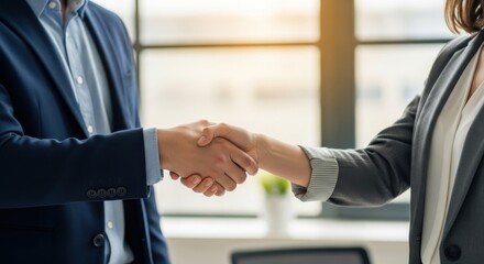 Business people shaking hands showing trust and cooperation in the office