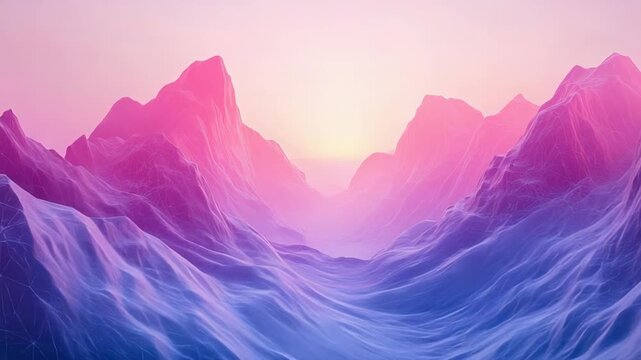 Abstract low poly terrain landscape with pink and blue gradient