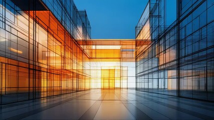 Urban modern architecture sketch with abstract digital design - Powered by Adobe