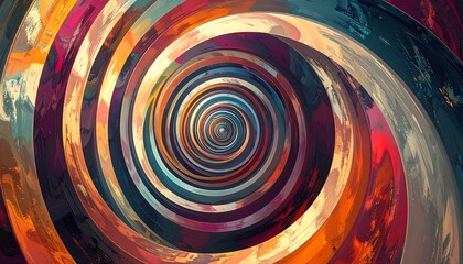 A vibrant, swirling tunnel of layered color gradients. Warm hues dominate, creating a mesmerizing optical illusion