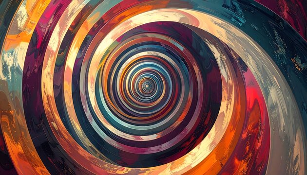 A vibrant, swirling tunnel of layered color gradients. Warm hues dominate, creating a mesmerizing optical illusion