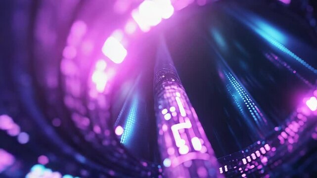 Digital data flowing through abstract futuristic network tunnel