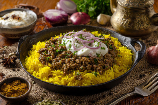 Spiced Ground Meat with Yellow Rice – AI Generative