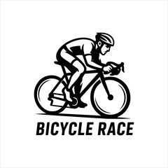Fototapeta premium Dynamic black and white vector illustration of a male cyclist intensely racing on a bicycle, embodying speed, endurance, and competitive spirit for sports events and fitness branding