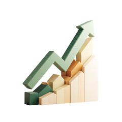 3D rendered bar graph showing positive growth with arrow