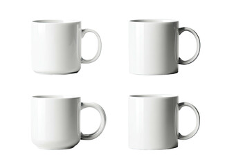 Four white ceramic mugs arranged in grid pattern on black background