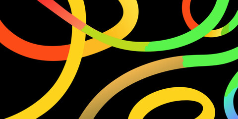 Abstract flowing colorful ribbons with gradient colors on a black background