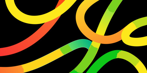 Vibrant abstract colorful curved lines flowing across a dark background with a watercolor texture effect