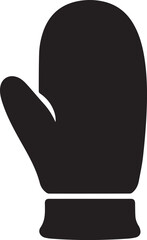 Black silhouette vector icon of a winter mitten for cold weather graphic design.