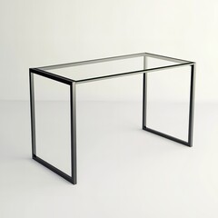 Minimalist glass top desk with black metal frame, a modern furniture piece