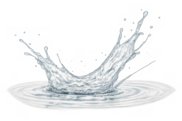 Water crown splash creating ripples and droplets on a refreshing clear liquid surface with transparent background