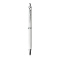 Elegant white pen with silver accents on black background