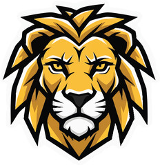 Powerful lion head graphic with a majestic golden mane and intense eyes in black and yellow. A striking animal illustration for mascots, sports teams, or strong brands.