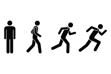 Vector silhouettes of people, including a man with a briefcase and a woman dancing, illustrating the human body in evolution and sport